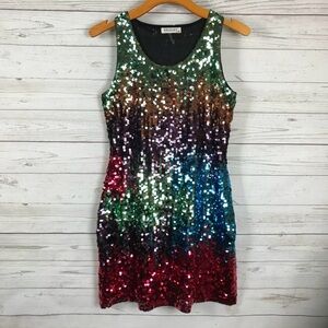 Kessley Sequined Dress S Sleeveless Cocktail Holiday Club Rainbow New Year Party